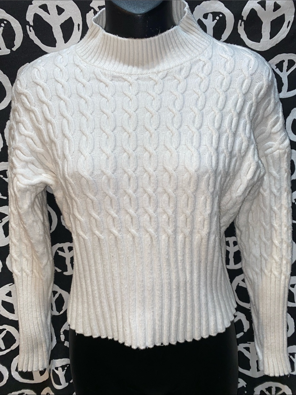 JASON WU CABLE KNIT CROP SWEATER WHITE TURTLENECK SZ M